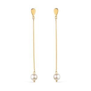 Brinco Dourado de Corrente com Pérola